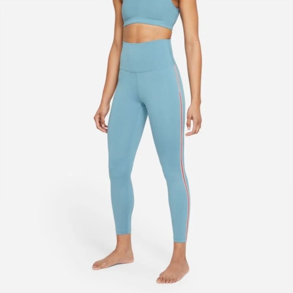 Nike Dri-FIT High Waisted Leggings Blue Embroidered Crochet Stripe Womens Medium